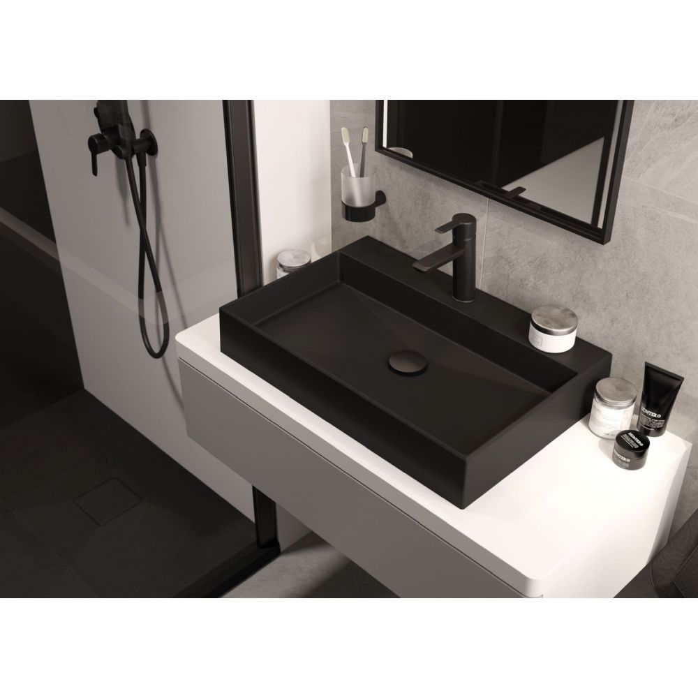 Lavoar pe blat negru mat din compozit 60 cm, dreptunghiular, Deante Correo [3]