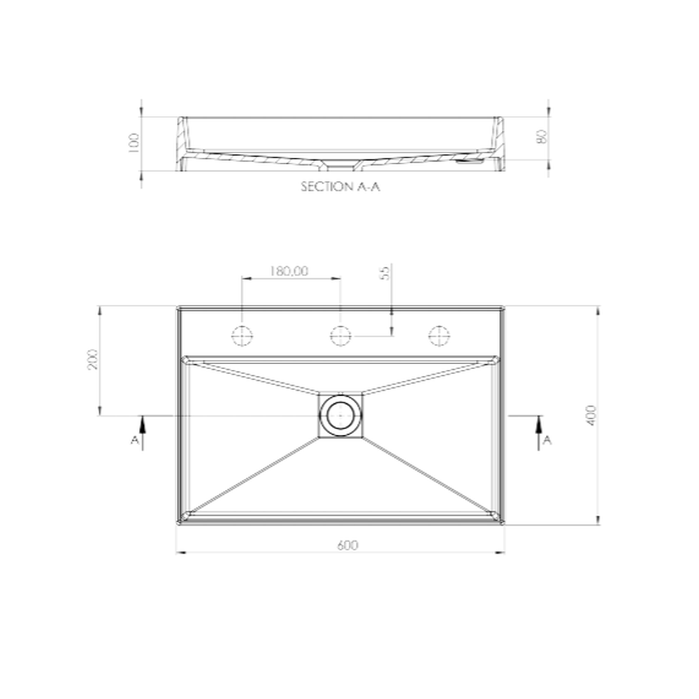 Lavoar pe blat gri mat din compozit 60 cm, dreptunghiular, Deante Correo [5]
