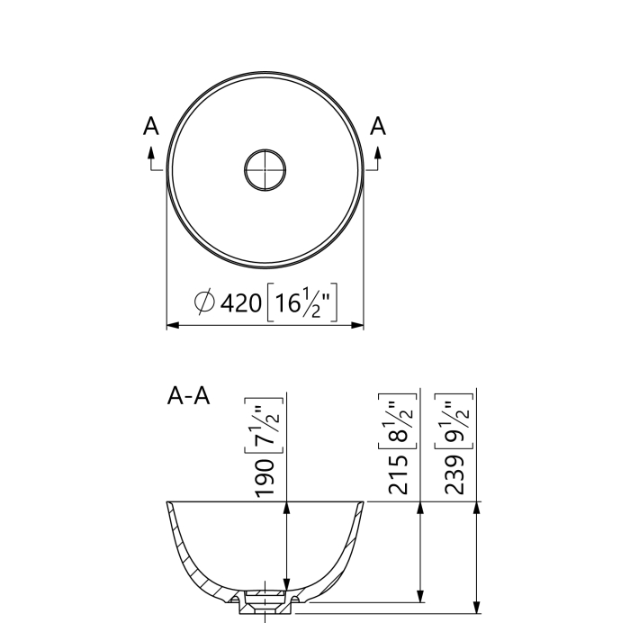 Lavoar baie compozit cu montare pe blat 42 cm, alb, rotund, Foglia Ciment [2]