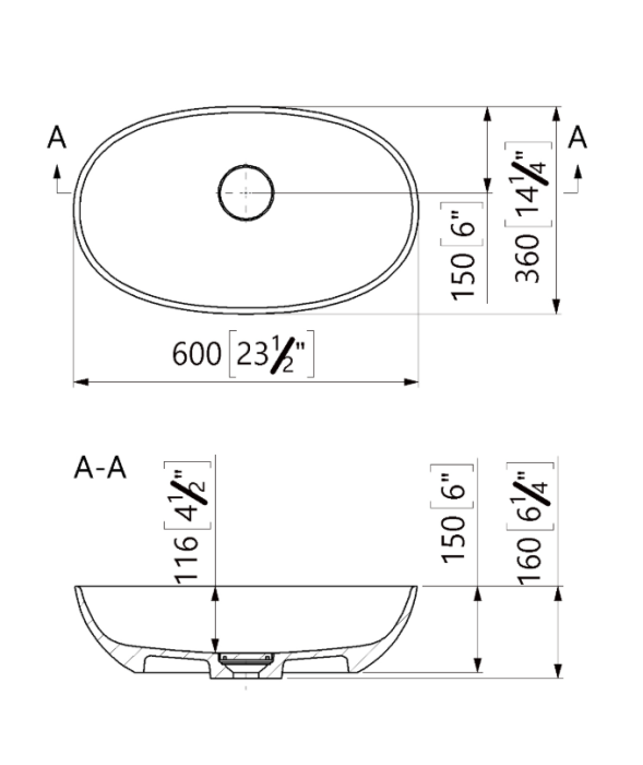 Lavoar baie compozit cu montare pe blat 60 cm, alb, oval, Foglia Bella [2]