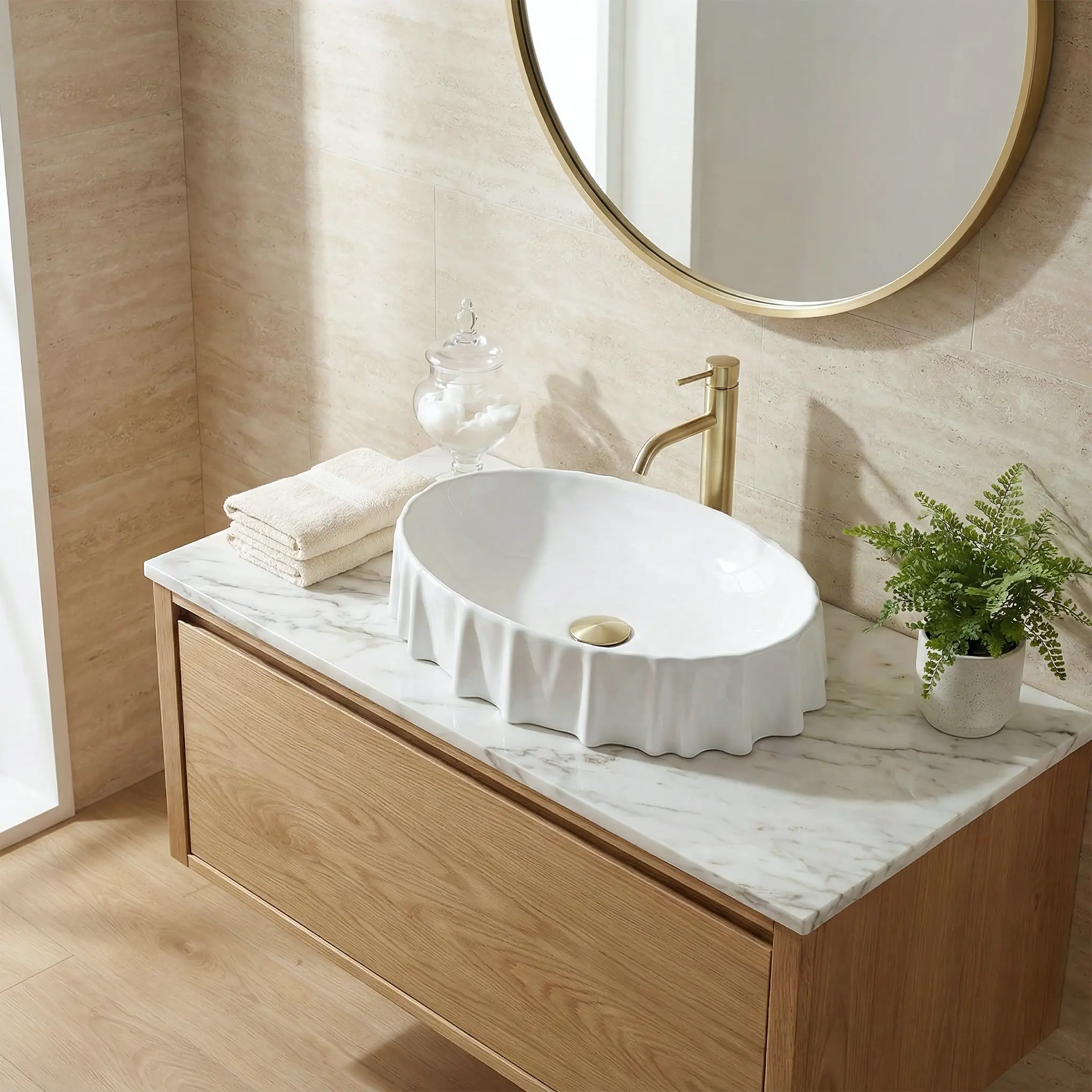 Lavoar baie cu montare pe blat, alb, cu margine ondulata, Rea Aurelia [4]