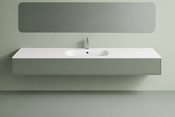 Lavoar baie din compozit 181x46 cm, alb lucios, dreptunghiular, montaj suspendat/incastrat Foglia Special 181 [2]