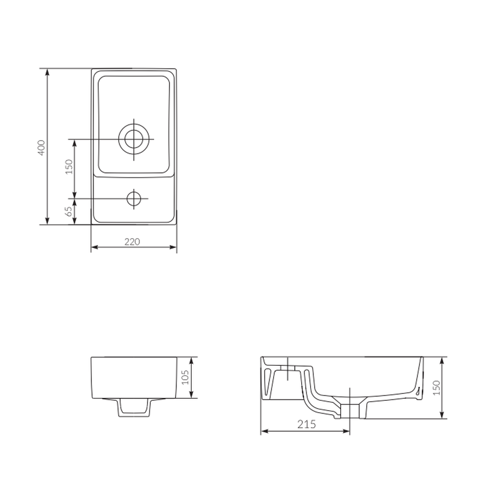 Lavoar suspendat alb 40 cm, dreptunghiular, Cersanit Crea [3]