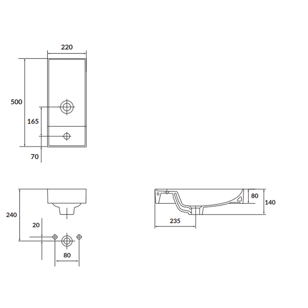 Lavoar suspendat alb 22 cm, dreptunghiular, Cersanit Larga [3]