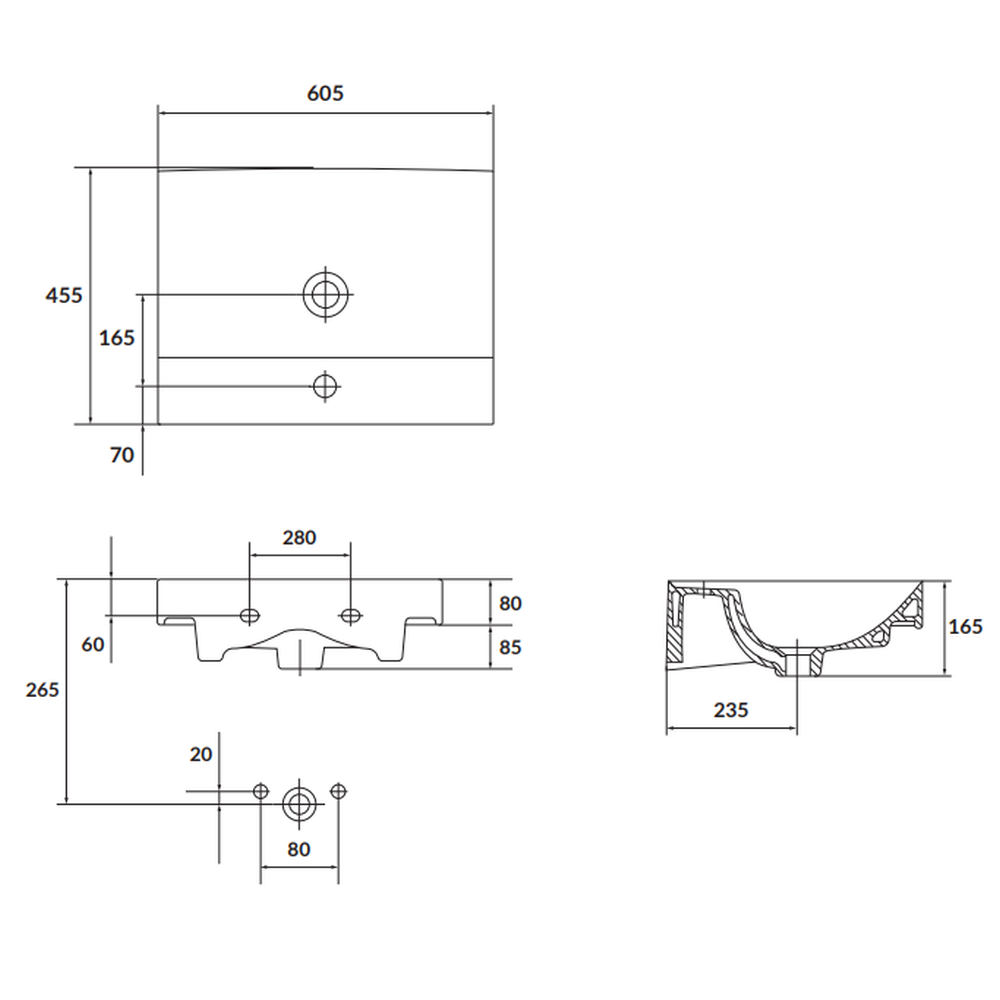 Lavoar suspendat alb 60 cm, dreptunghiular, Cersanit Larga [3]