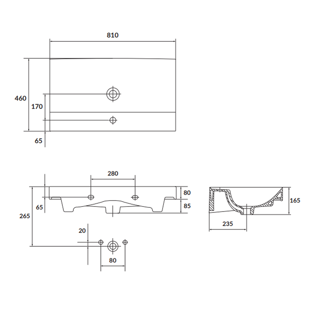 Lavoar suspendat alb 80 cm, dreptunghiular, Cersanit Larga [3]