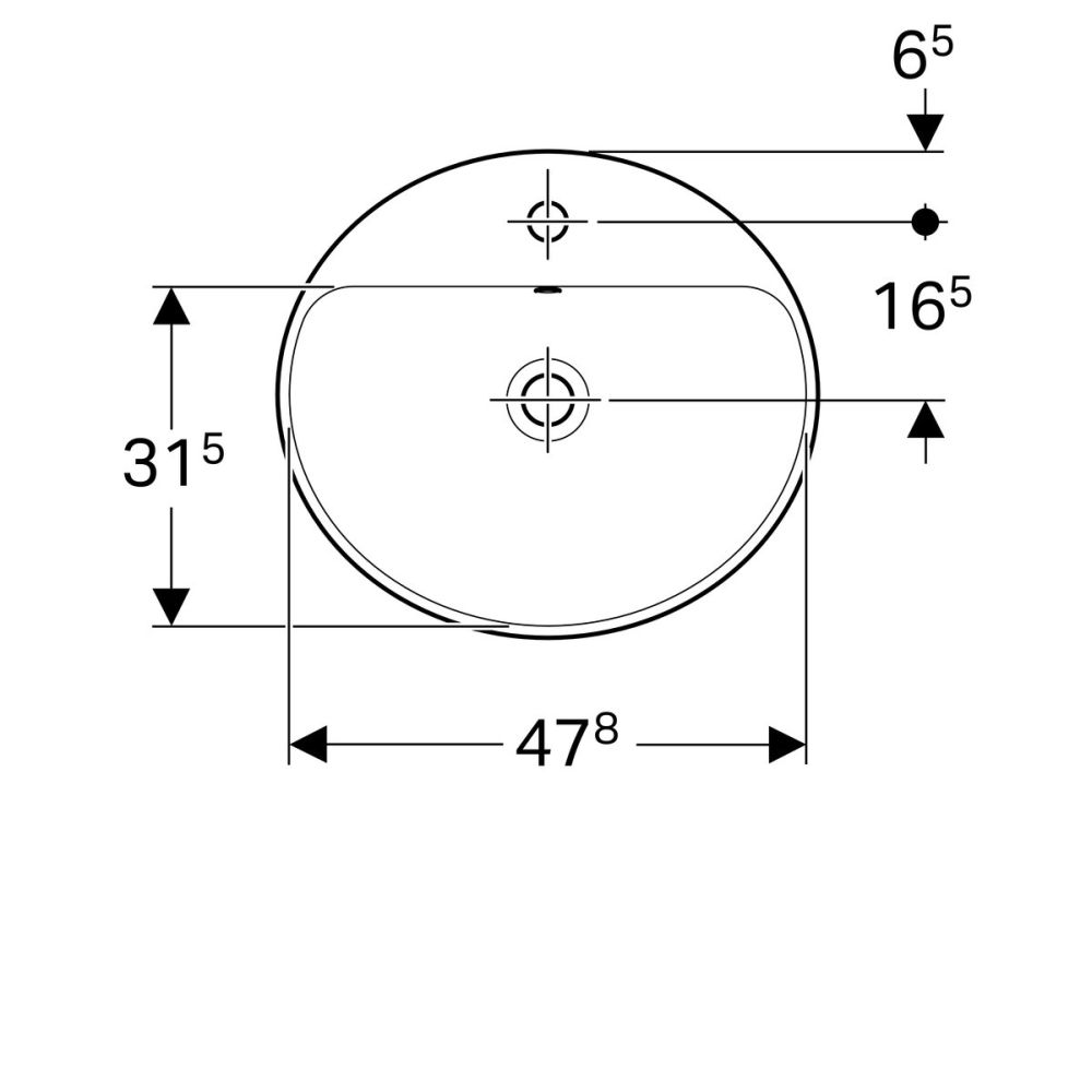 Lavoar baie incastrat alb 50 cm, oval, cu orificiu baterie, Geberit VariForm [2]