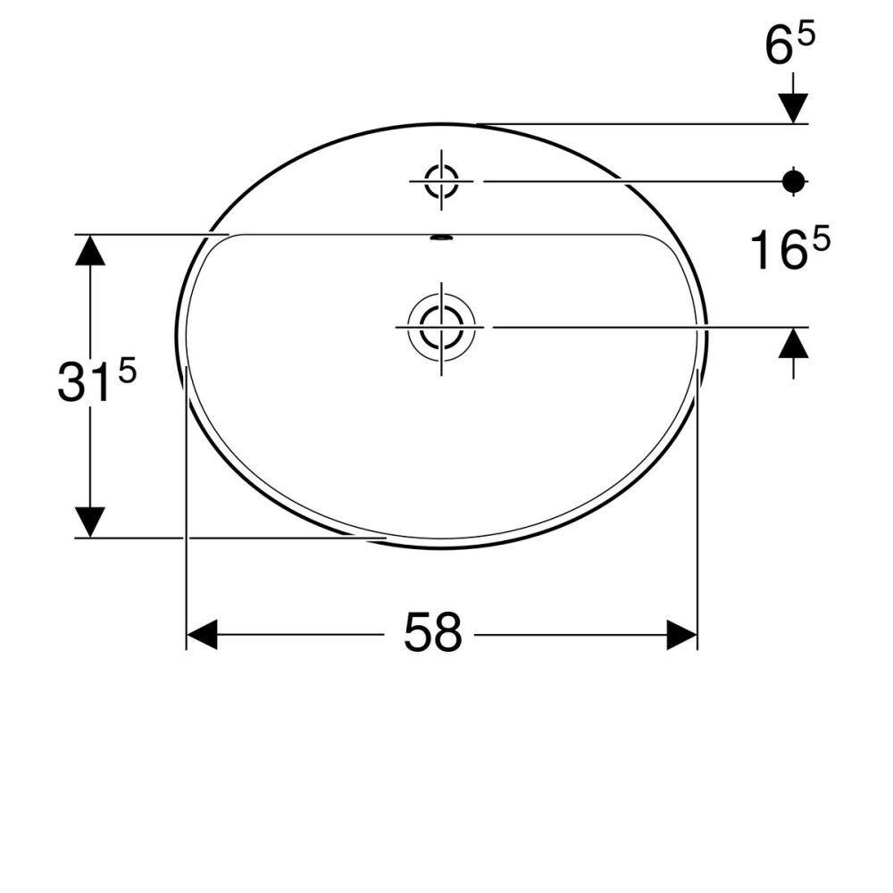 Lavoar baie incastrat alb 60 cm, oval, cu orificiu baterie, Geberit VariForm [2]