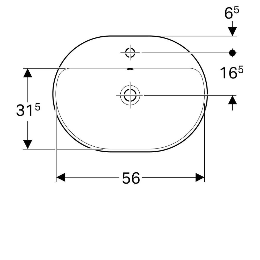 Lavoar baie incastrat alb 60 cm, oval, cu orificiu baterie, Geberit Variform Eliptic [2]