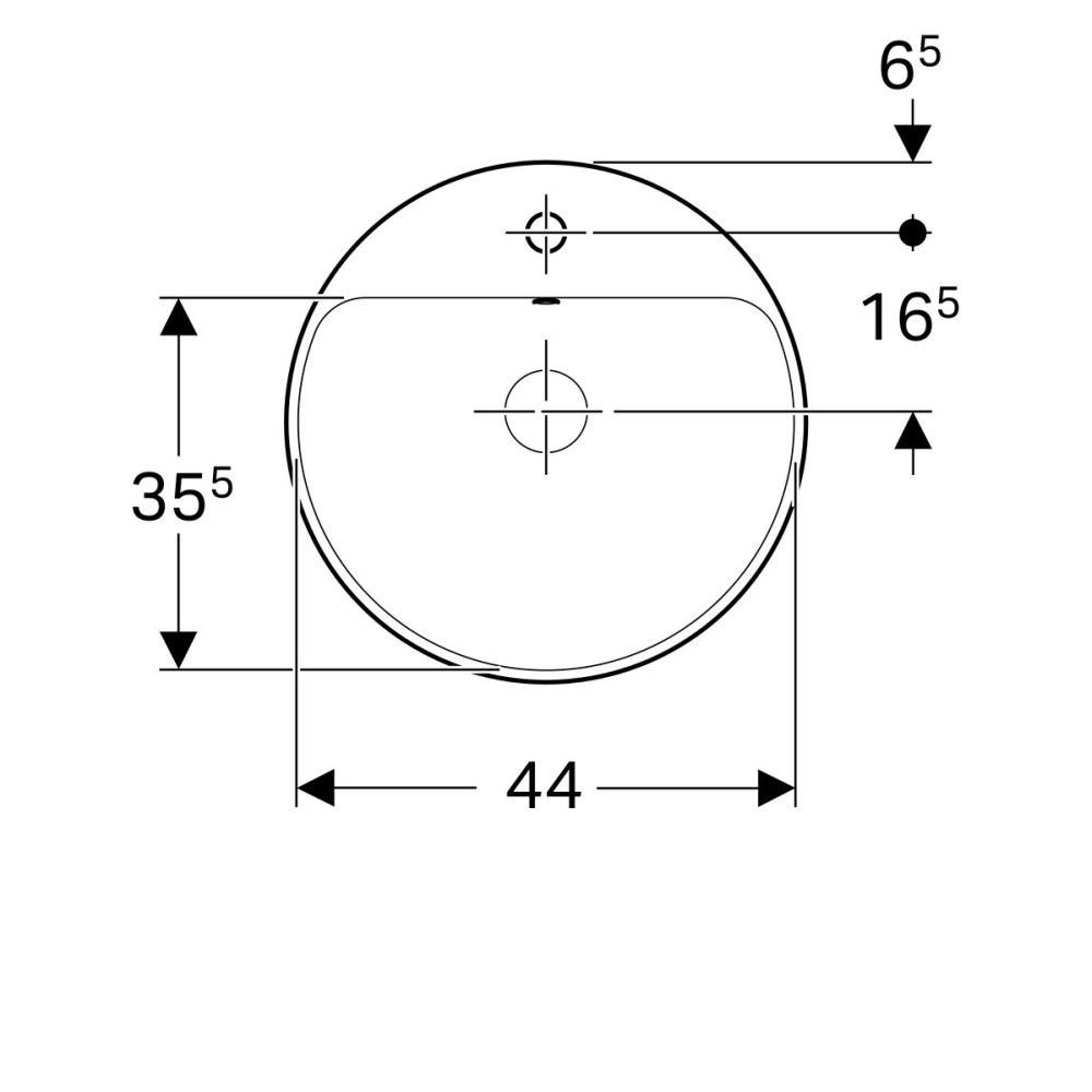 Lavoar baie incastrat alb 48 cm, rotund, cu orificiu baterie, Geberit VariForm [2]