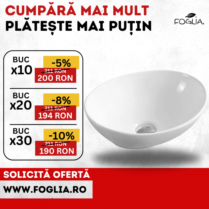 Lavoar baie mic pe blat oval Fluminia, Rio
