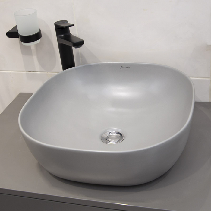 Lavoar baie patrat pe blat, gri mat, 42 cm, Fluminia Calio [2]