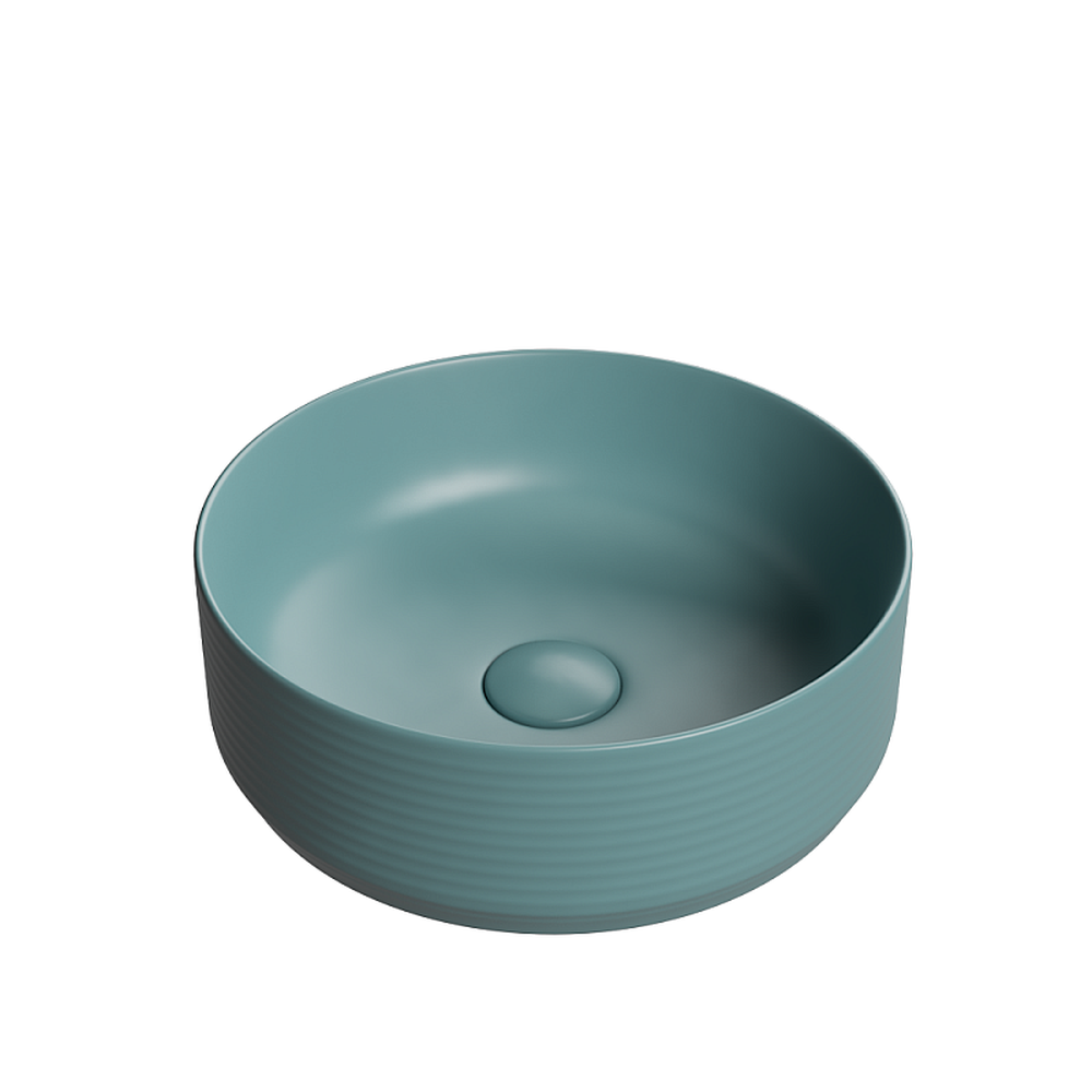 Lavoar baie pe blat, verde turcoaz mat, rotund, linii 3D, ventil inclus, Foglia, Line [2]
