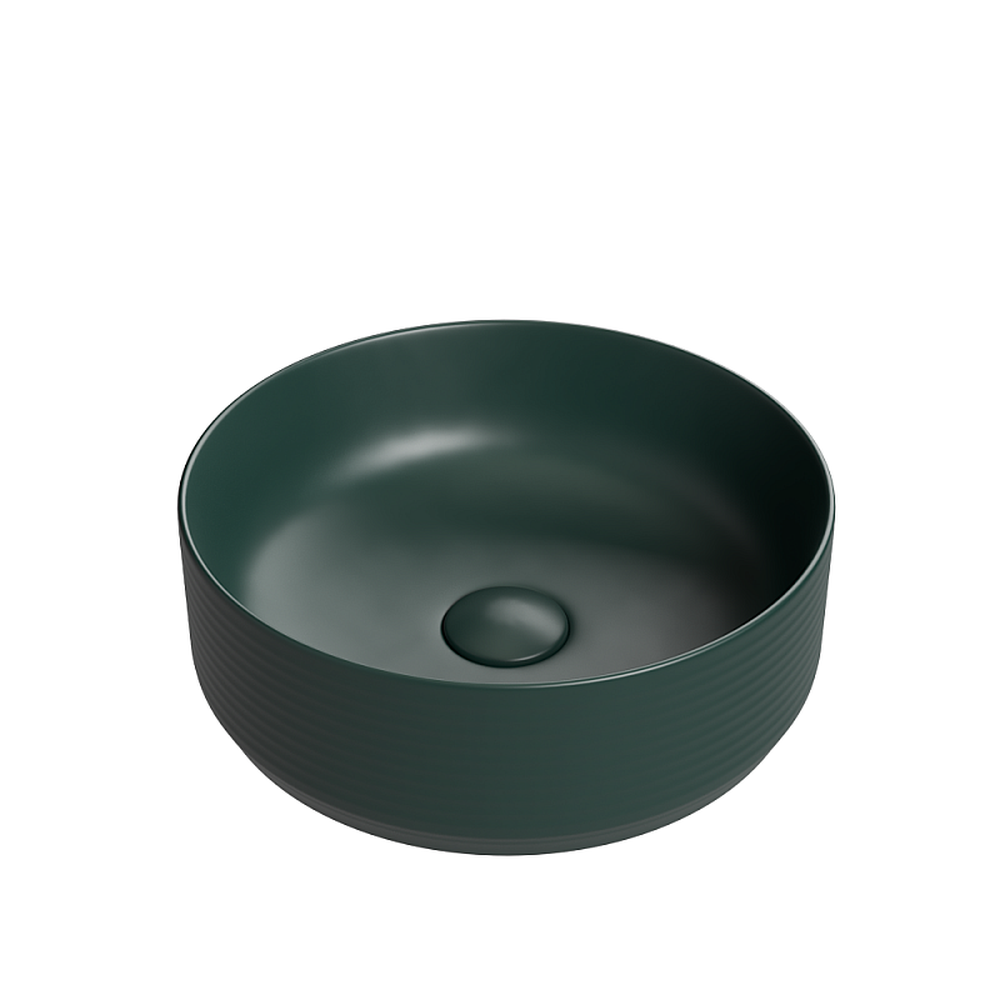 Set lavoar baie rotund cu linii 3D, verde inchis mat, Foglia Line, baterie crom marimea L si oglinda rotunda cu iluminare LED si dezaburire [2]