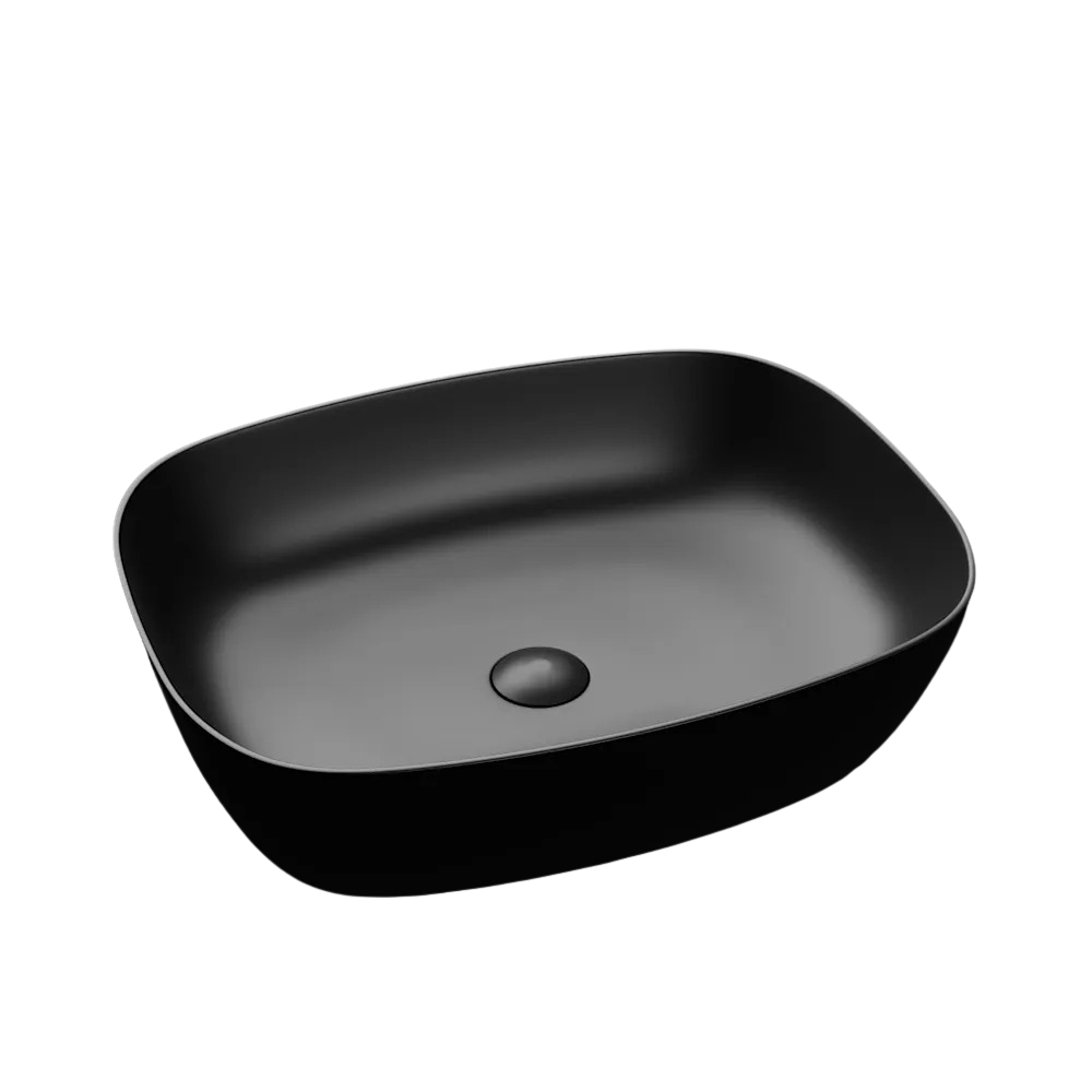 Set lavoar baie pe blat, dreptunghiular margini rotunde, negru mat, Bristol Foglia, plus baterie inalta, Cersanit Zen [2]
