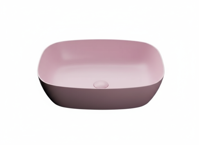 Lavoar baie pe blat, dreptunghiular margini rotunde, roz mat, Bristol Foglia [3]
