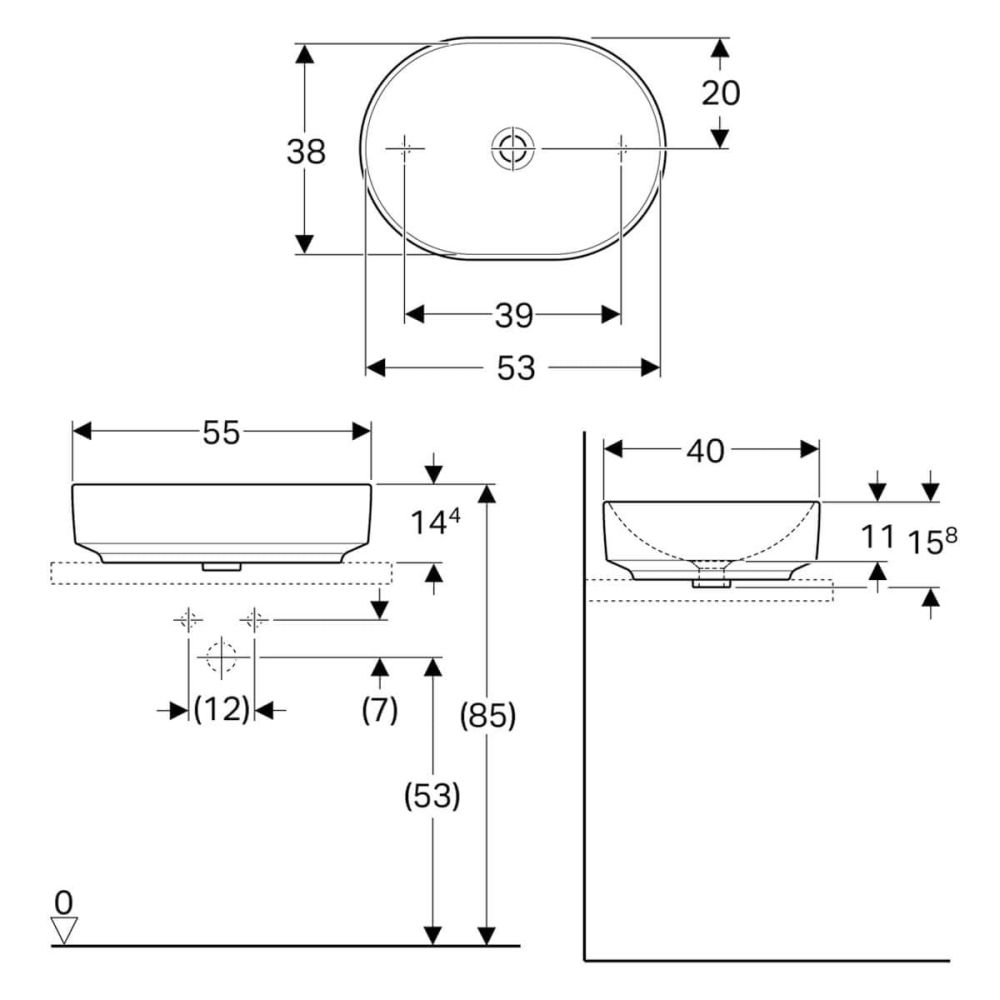 Lavoar baie pe blat alb 55 cm, oval, Geberit VariForm Eliptic [3]
