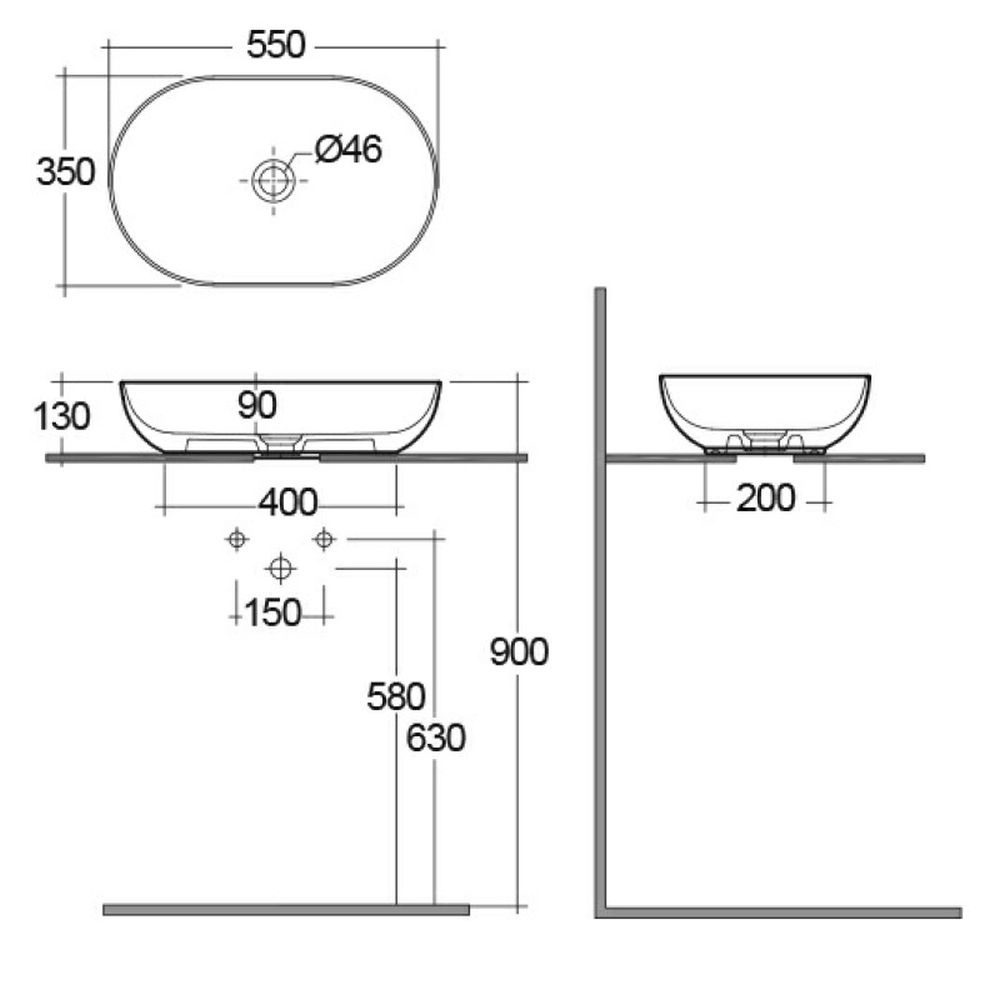 Lavoar baie pe blat alb lucios 55 cm, oval, Rak Feeling [3]