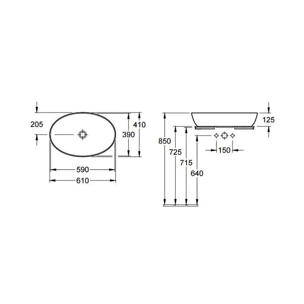 Lavoar baie pe blat alb 61 cm, oval, Titanceram, Villeroy & Boch, Artis [5]