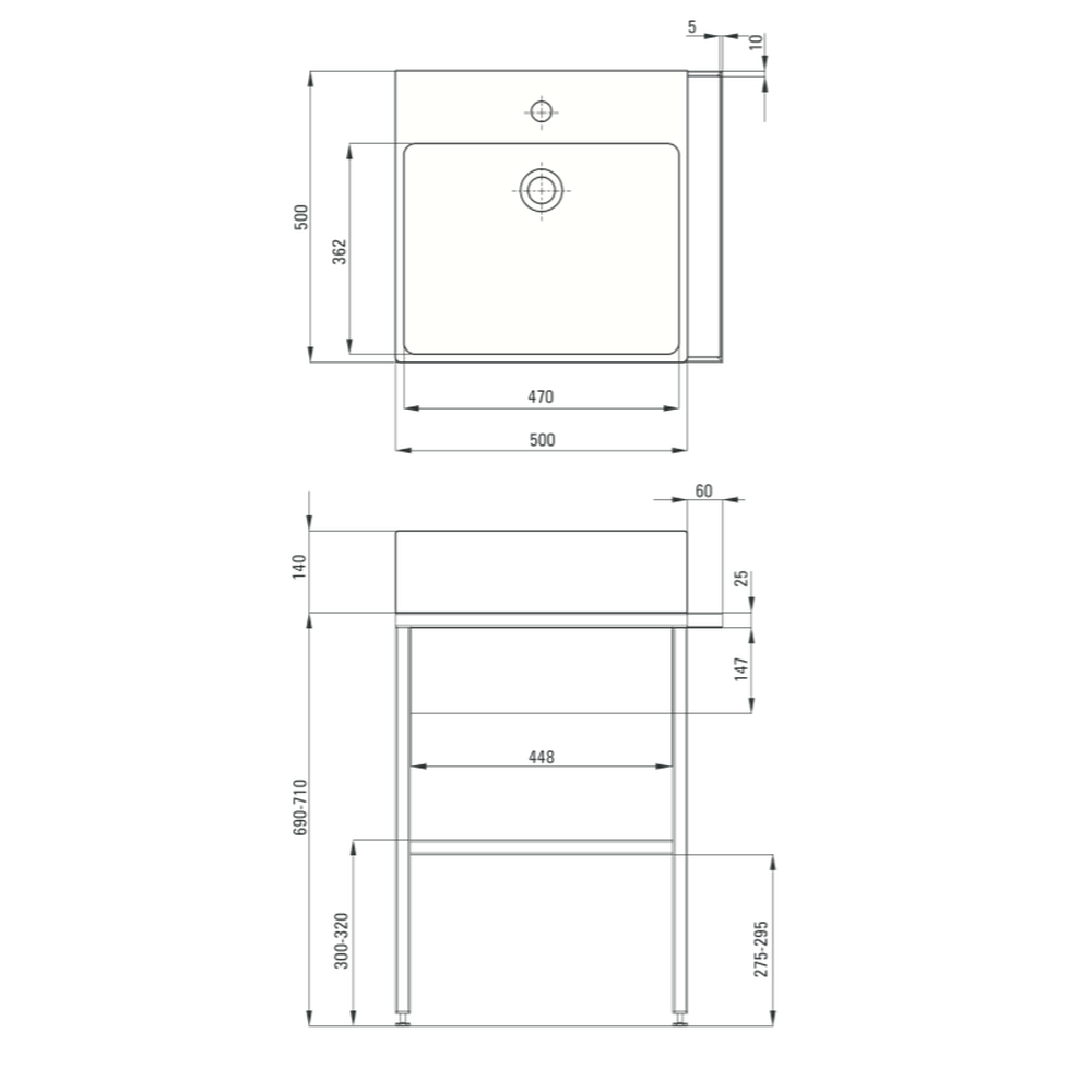 Lavoar baie pe blat si consola sustinere cu sertar, 500x500x140 mm, Deante, Temisto [3]
