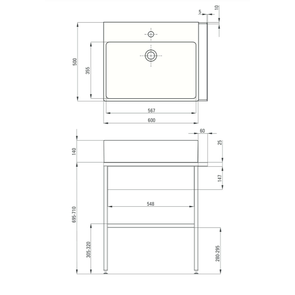 Lavoar baie pe blat si consola sustinere cu sertar, 600x500x140 mm, Deante, Temisto [3]