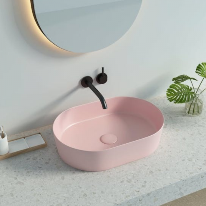 Lavoar baie roz mat montaj pe blat, ventil inclus, 60 cm, Adelais Foglia [3]