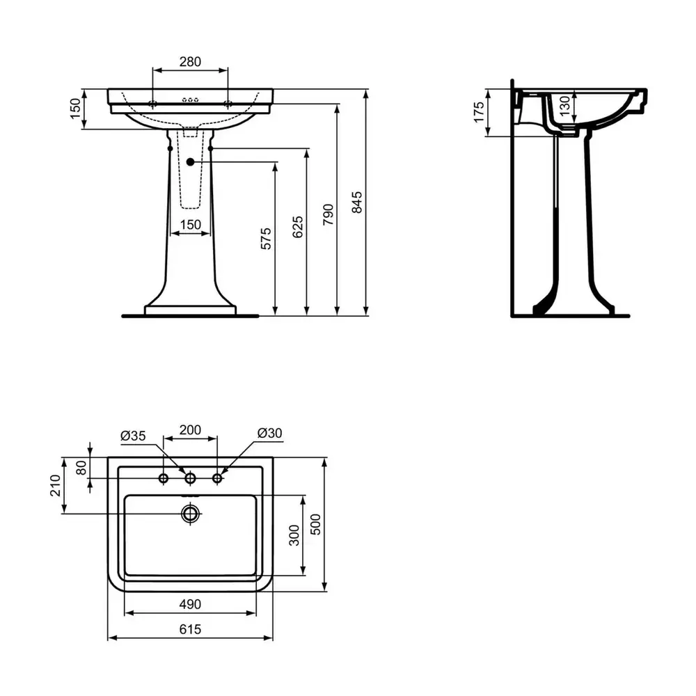 Lavoar baie suspendat  62 cm, alb lucios, cu 3 orificii pentru baterie, Ideal Standard Atelier Calla [5]