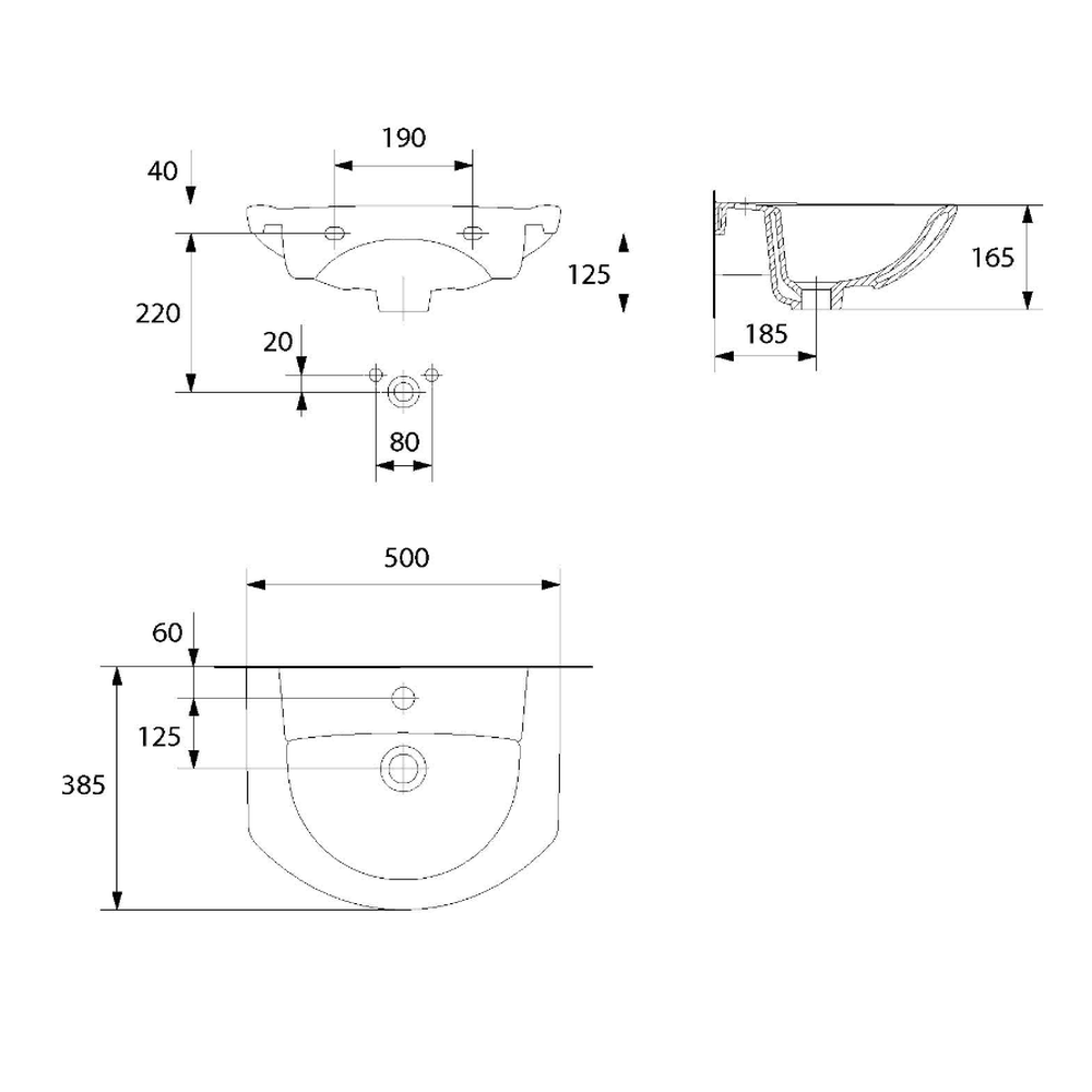 Lavoar baie suspendat alb lucios 50 cm, asimetric, Cersanit Libra [3]