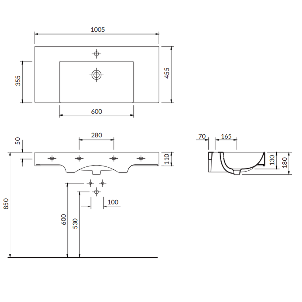 Lavoar suspendat alb 100 cm, dreptunghiular, Cersanit Inverto ROCKLITE [3]
