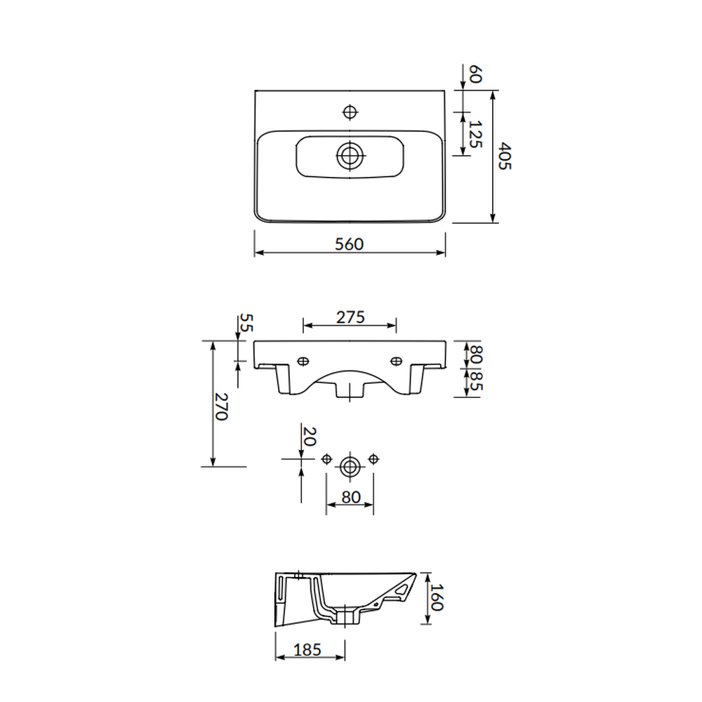 Lavoar suspendat alb 56 cm, dreptunghiular, Cersanit Mille [4]