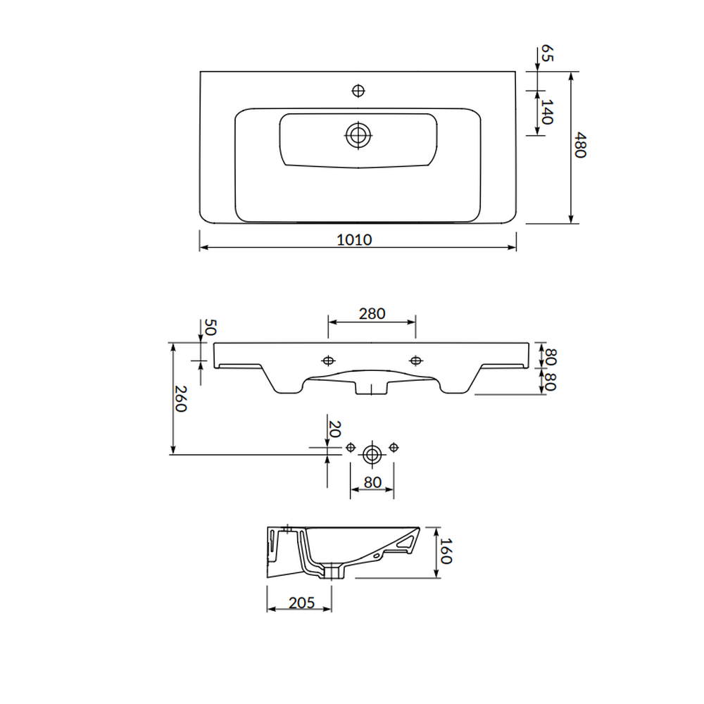 Lavoar suspendat alb 100 cm, dreptunghiular, Cersanit Mille [4]