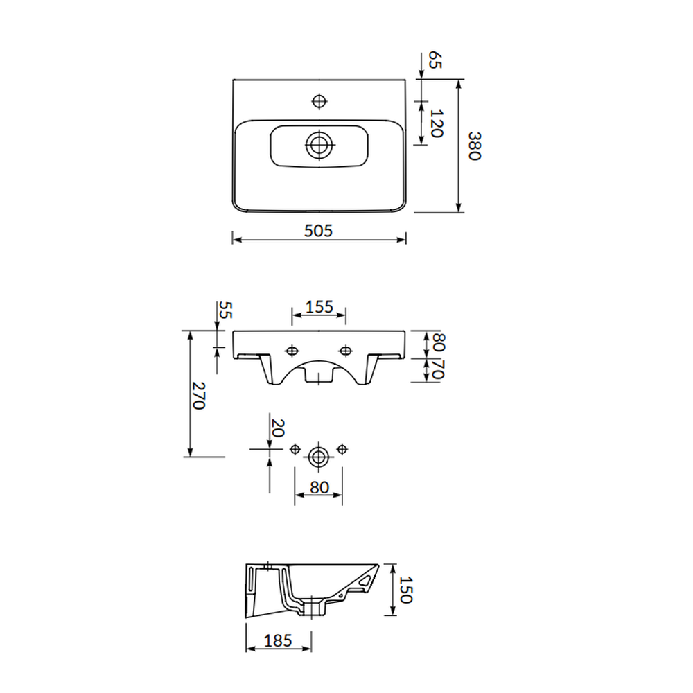 Lavoar suspendat alb 50 cm, dreptunghiular, Cersanit Mille Slim [4]