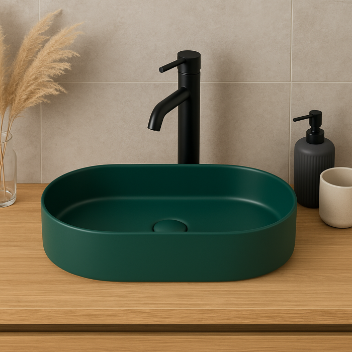 Lavoar baie verde inchis mat montaj pe blat 60 cm, Adelais Foglia [3]