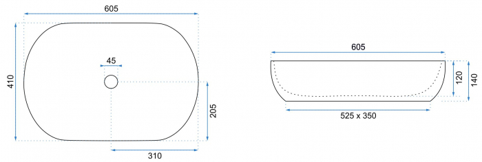 Lavoar oval Rea CLEO, alb/neagru, ceramică lucioasă, 60,5 x 41 cm [6]