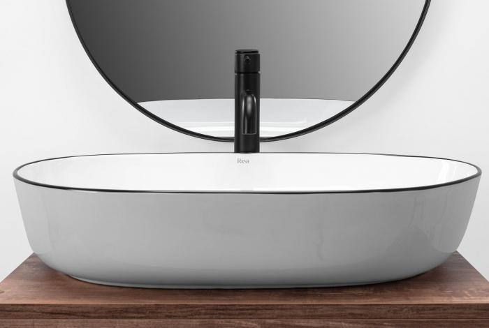 Lavoar oval Rea CLEO, alb/neagru, ceramică lucioasă, 60,5 x 41 cm [3]