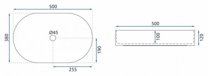 Lavoar pe blat oval REA Nadia 50 cm, ceramică albă, montaj pe blat [5]