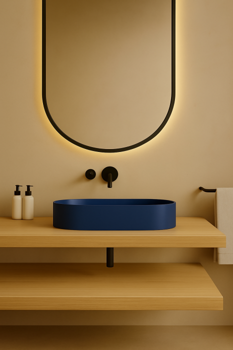 Lavoar compozit cu montare pe blat, 60x38 cm, albastru mat, Foglia Terra [4]