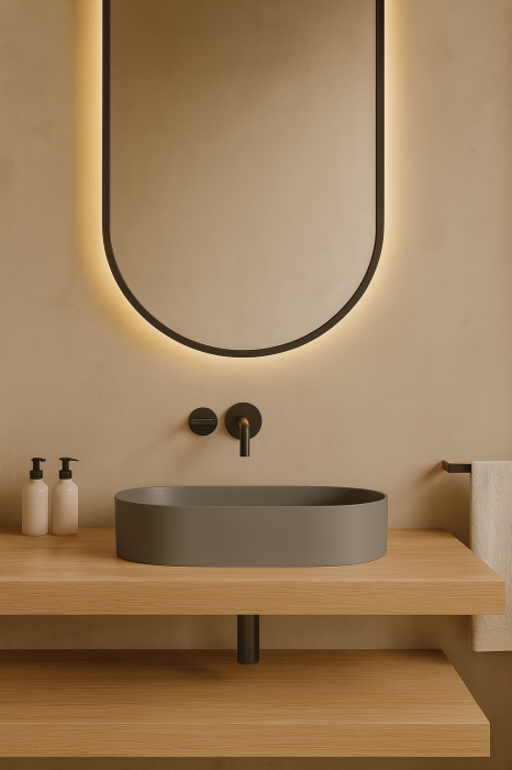 Lavoar compozit cu montare pe blat, 60x38 cm, Gri mat, Foglia Terra [4]