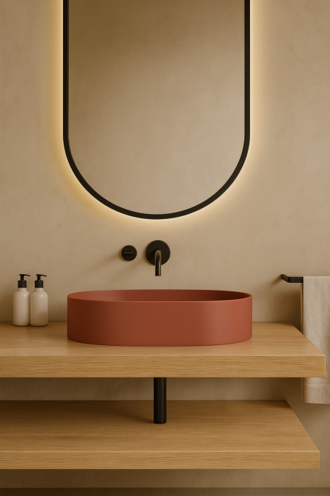 Lavoar compozit cu montare pe blat, 60x38 cm, teracota mat, Foglia Terra [4]