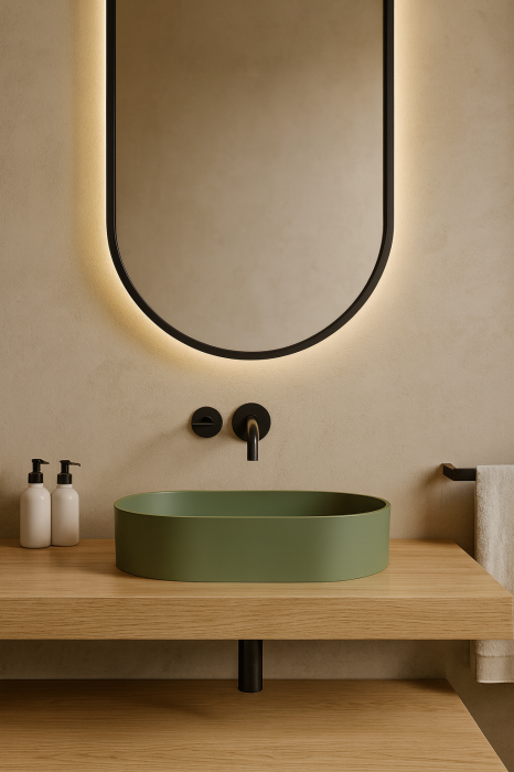 Lavoar compozit cu montare pe blat, 60x38 cm, verde mat, Foglia Evo [4]