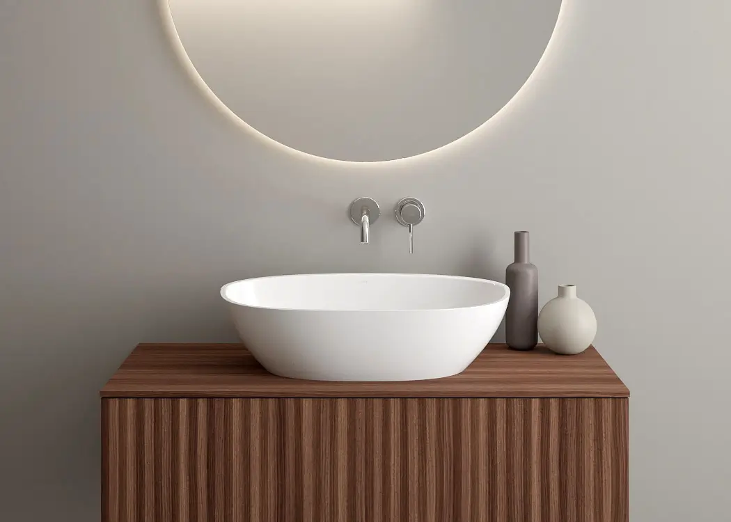 Lavoar compozit cu montare pe blat, 60x36 cm, alb lucios, Foglia Ondo Curve [4]