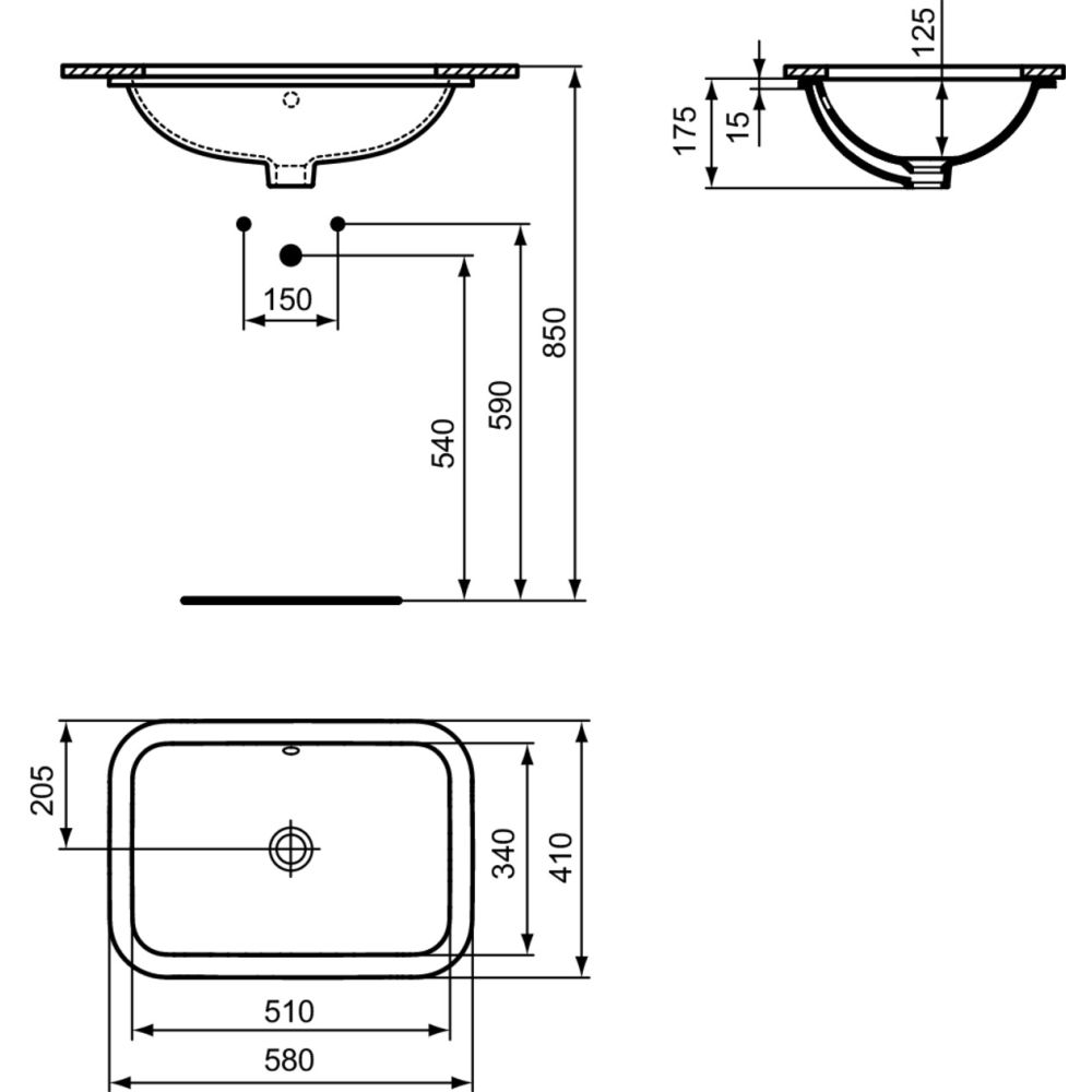 Lavoar incastrat sub blat alb 58 cm, dreptunghiular, Ideal Standard Connect [6]