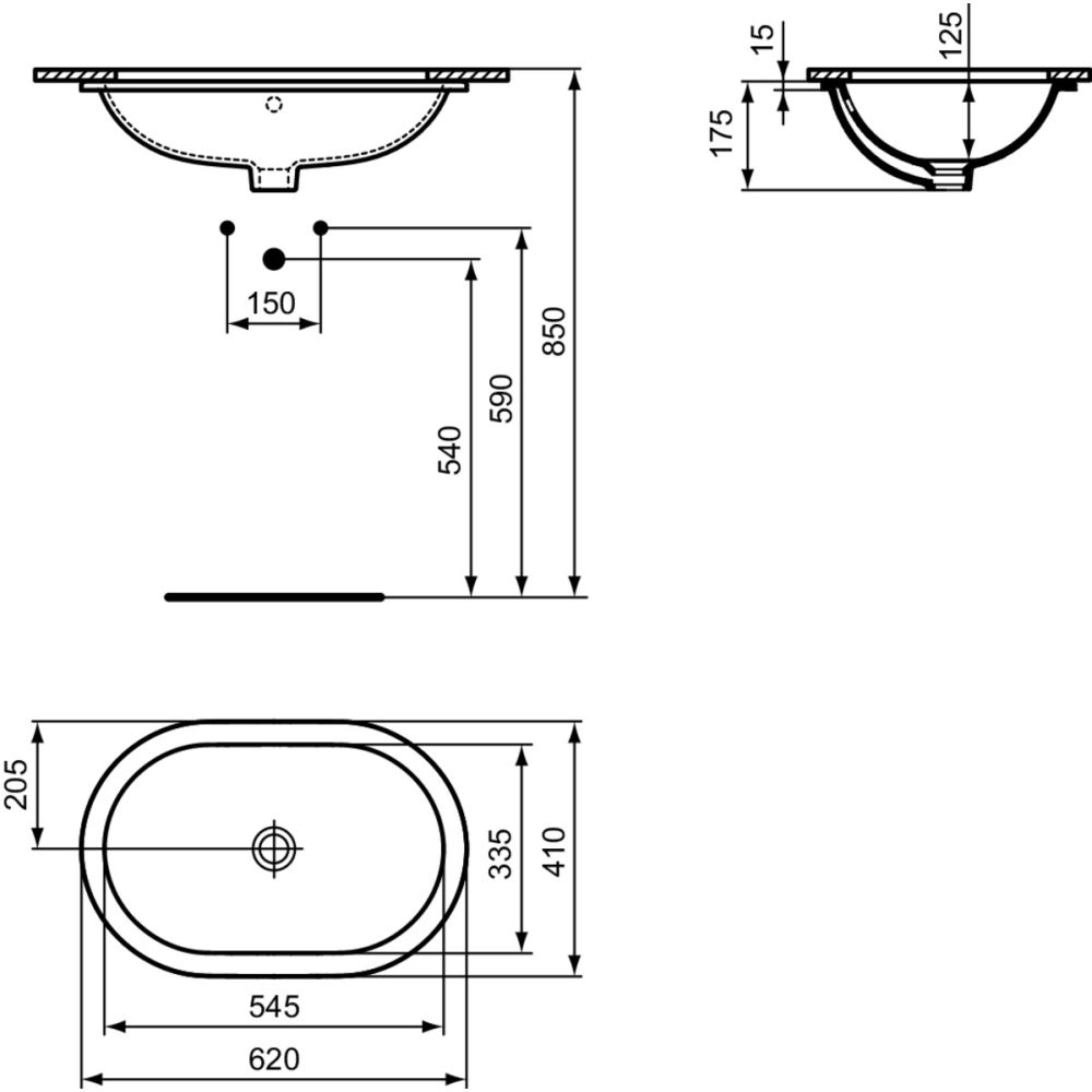 Lavoar incastrat sub blat alb 62 cm, oval, Ideal Standard Connect [6]