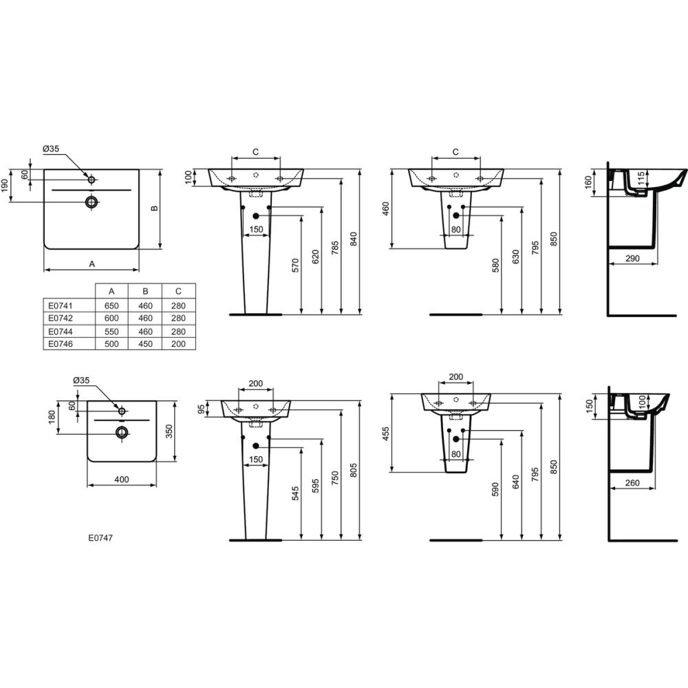 Lavoar suspendat alb 50 cm, orificiu baterie si preaplin, Ideal Standard Connect Air Cube [5]