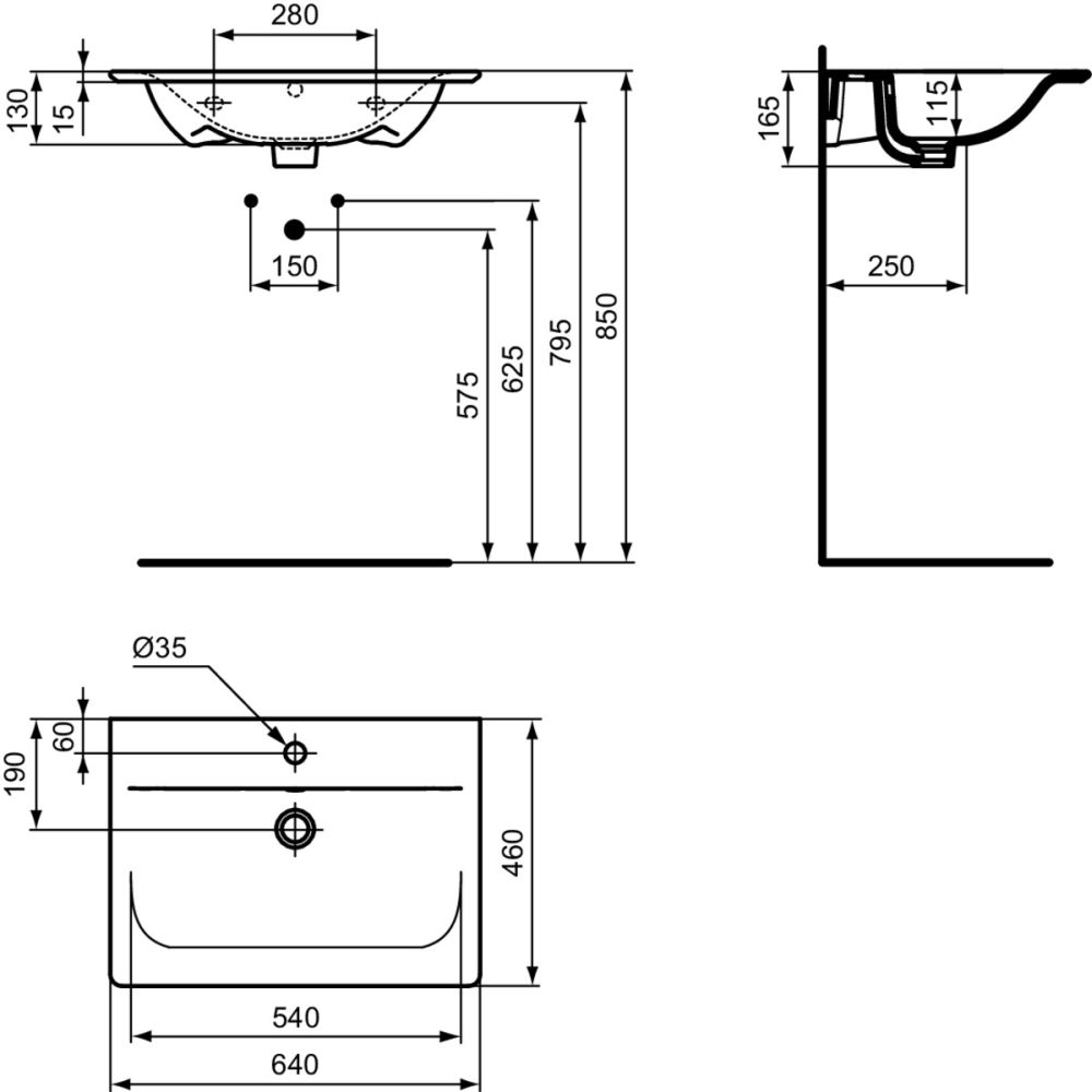 Lavoar incastrat alb 64 cm, dreptunghiular, Ideal Standard Connect Air [5]