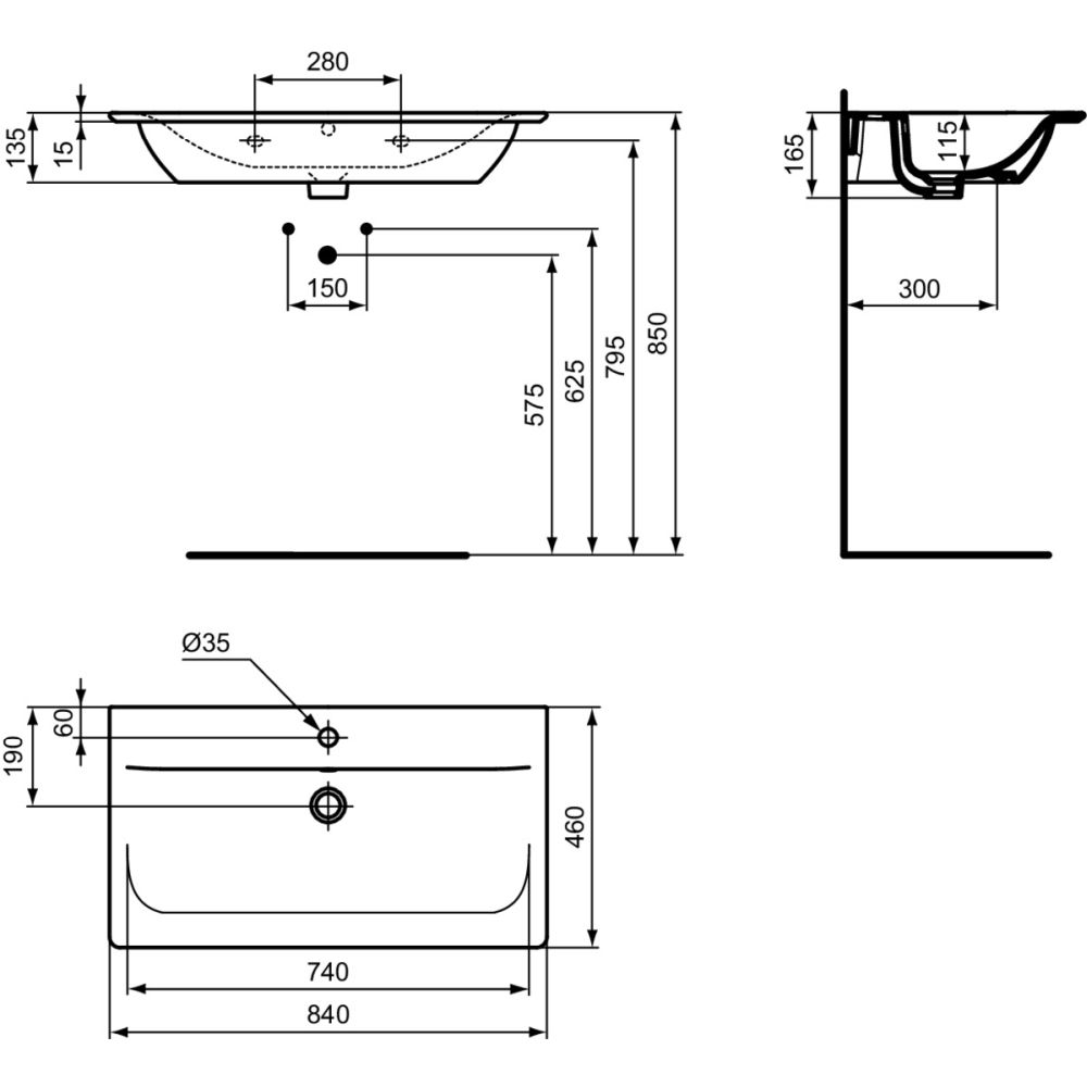 Lavoar incastrat alb 84 cm, dreptunghiular, Ideal Standard Connect Air [5]