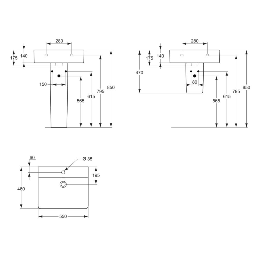 Lavoar suspendat alb 55 cm, dreptunghiular, orificiu baterie si preaplin, Ideal Standard Connect Cube [5]