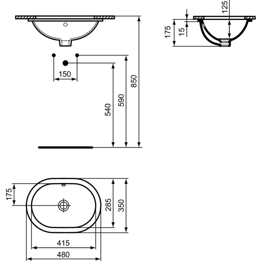 Lavoar incastrat sub blat alb 48 cm, oval, Ideal Standard Connect [2]