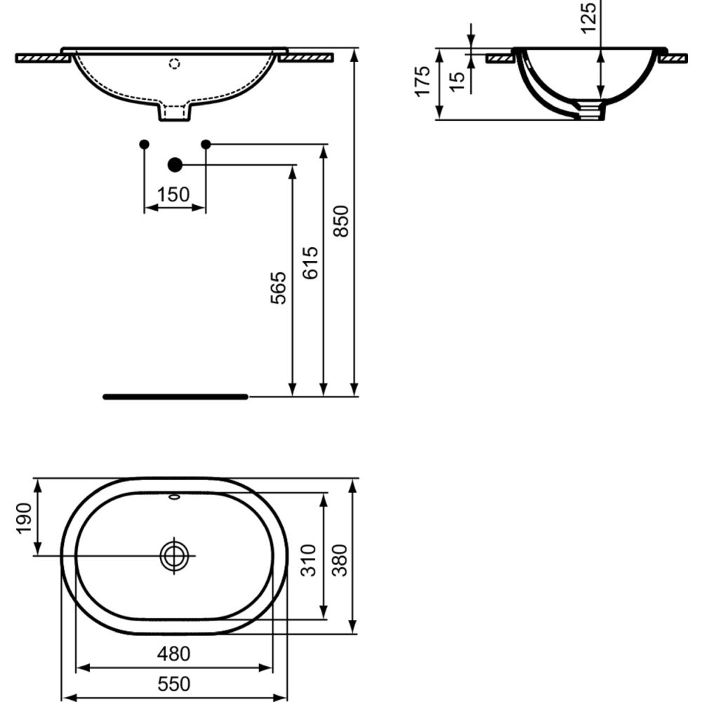 Lavoar incastrat alb 55 cm, oval, Ideal Standard Connect [2]