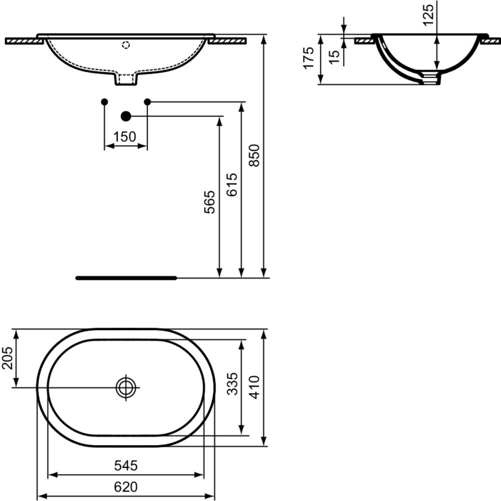 Lavoar incastrat alb 62 cm, oval, Ideal Standard Connect [6]